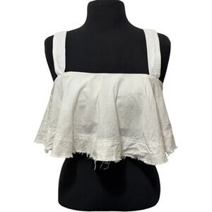 Luxxel White Ruffle Crop Top M Raw Hem Boho Chic Sleeveless Festival Style